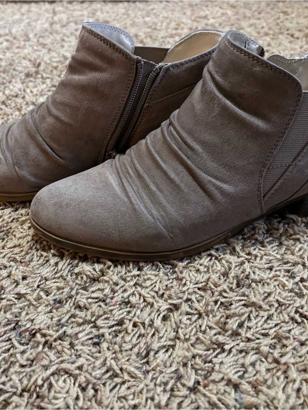 Life Stride Taupe Suede-Look Ankle Booties
